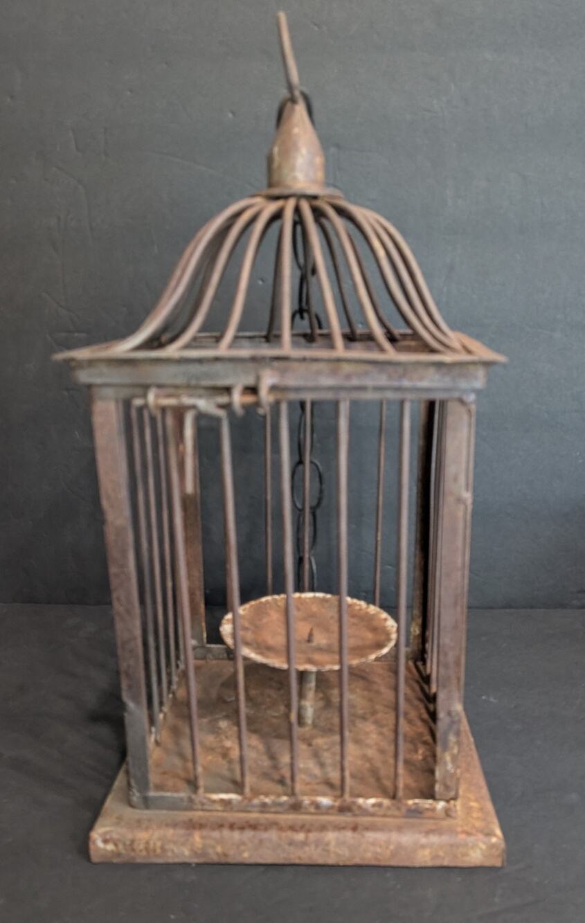 Rustic Halloween Lantern Metal Candle Birdcage Gothic Gibbet Skull Decor 12"
